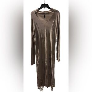 Derek Heart Taupe Keyhole Distressed Midi Sweater Dress - Size-XL